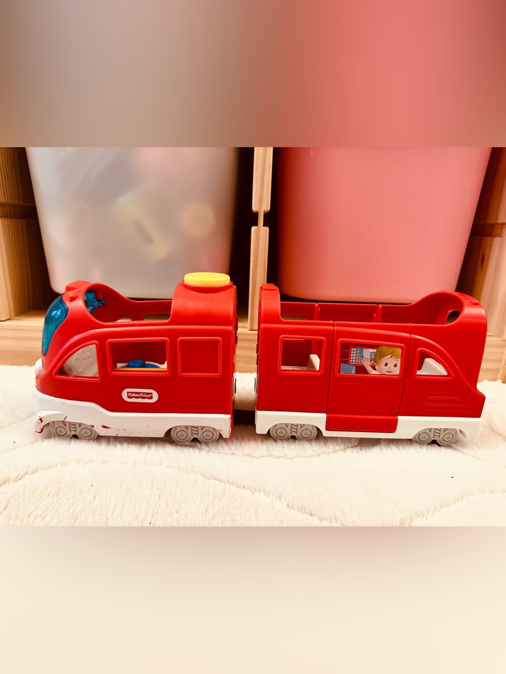 Fisher-Price Little People Red and White Pull-Along Toy Train with Sound/Light